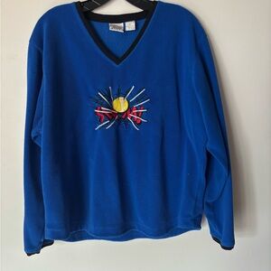 Tail Blue V-Neck Women’s Fleece Top with Tennis Ball Graphic, XL